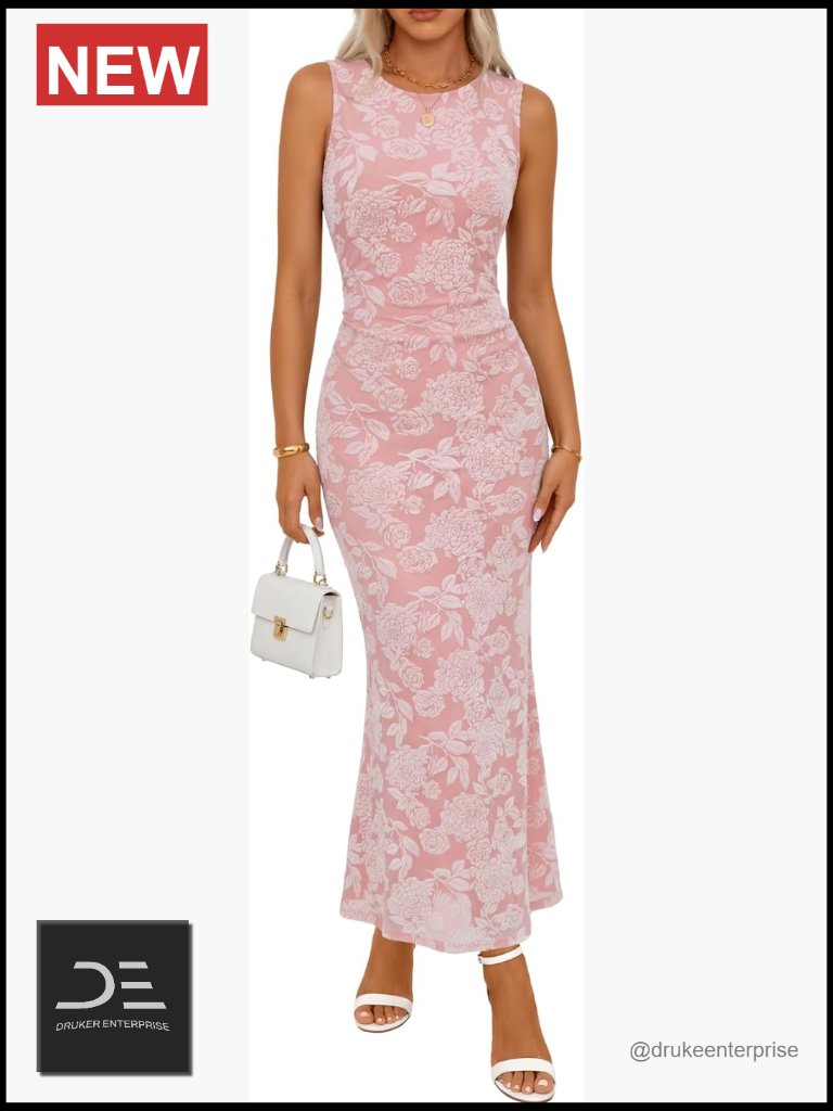 Sleeveless Floral Bodycon Mesh Maxi Dress Wedding Guest Cocktail Formal